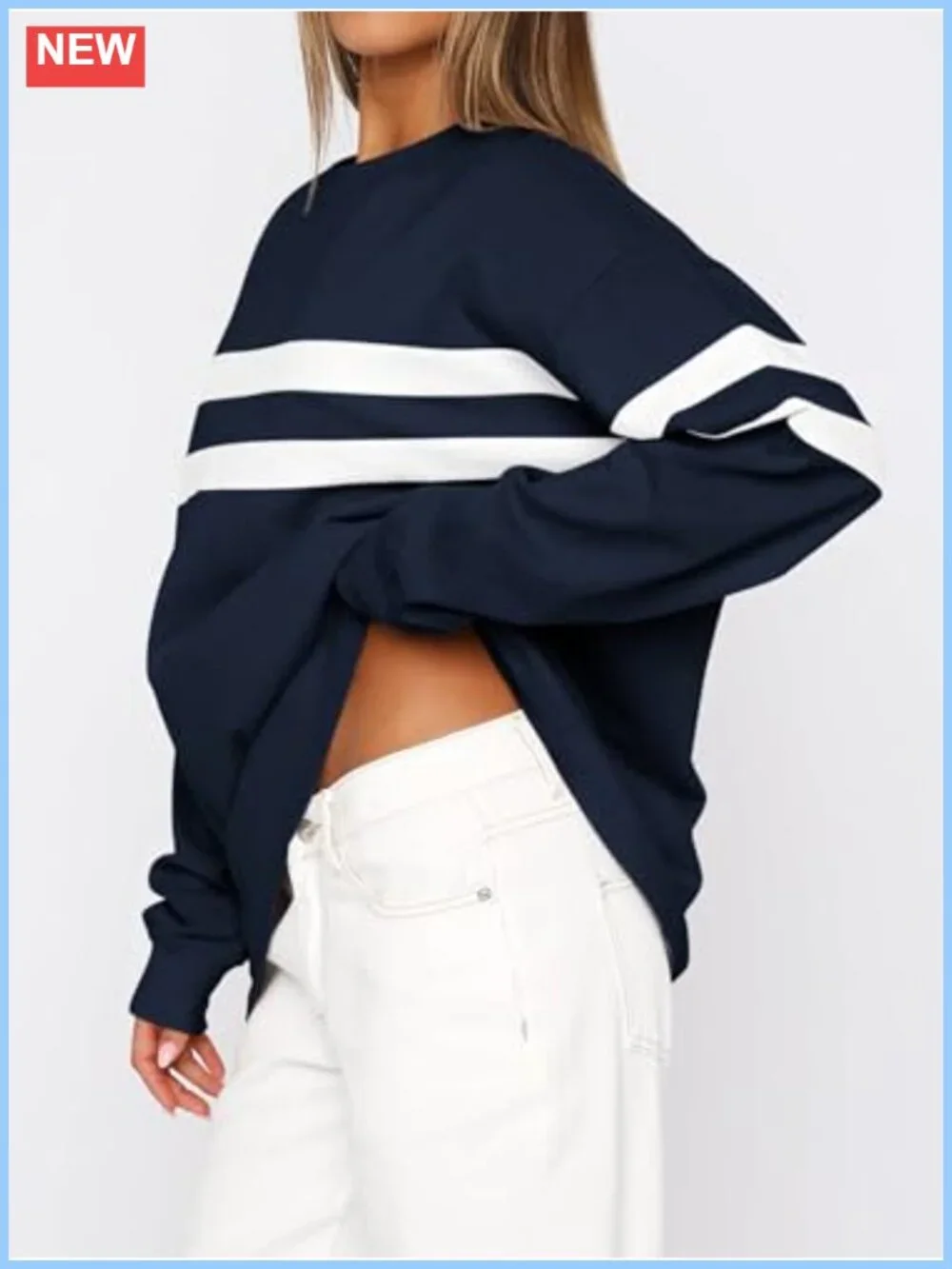 Oversized Striped Crewneck Pullover Sweatshirt Women Fall Long Sleeve